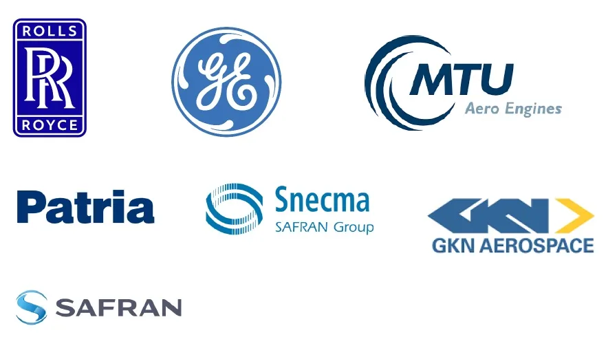 Rolls-Royce、GE、MTU Aero Engines、Patria、Snecma、GKN Aerospace、Safran